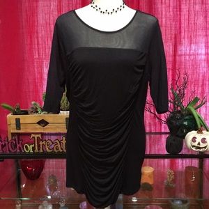 Black Tunic w/Ruched Front & Chiffon Sleeves & Top
